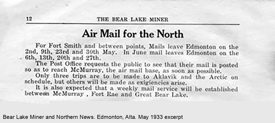 Article du Bear Lake Miner and Northern News, 1933.