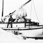 Inglangasuk (aussi appelé Lennie), un trappeur inuvialuit né à Tsiigehtchic, est assis sur la goélette Reindeer, chargée de peaux de renard blanc. Il a acheté la goélette Reindeer en 1928 au capitaine C.T. Peterson, un baleinier et négociant américain, avec l’argent qu’il avait gagné en trappant le renard blanc sur l’île Banks.