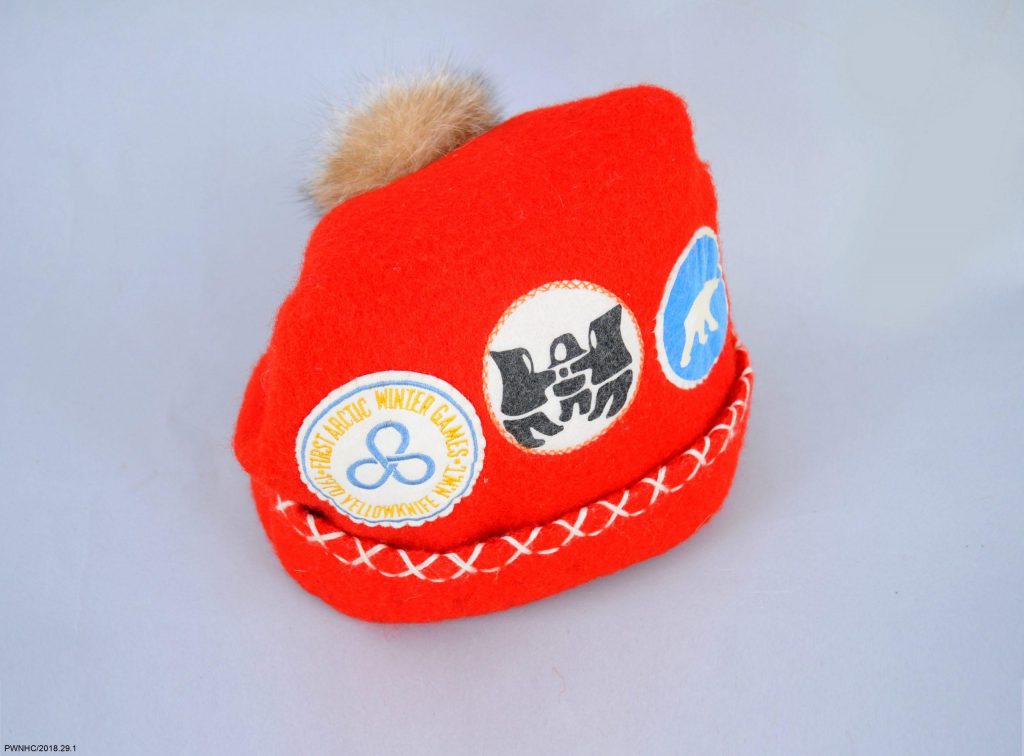 Toque or hat made in 1970 to celebrate the Arctic Winter Games and the NWT Centennial events.