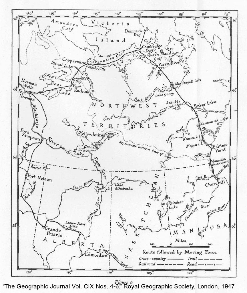 Carte de l’itinéraire suivi par Moving Force de Churchill, au Manitoba, à Edmonton, en Alberta.